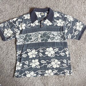 Vintage Tommy Bahama Men's Polo - Navy and Cream Floral